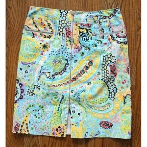 Carlisle Size 10 Paisley Pencil Skirt Front Zipper Bright Spring Colors Pockets